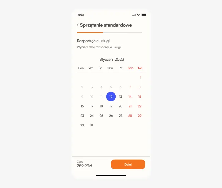 Cleaning appointment calendar interface